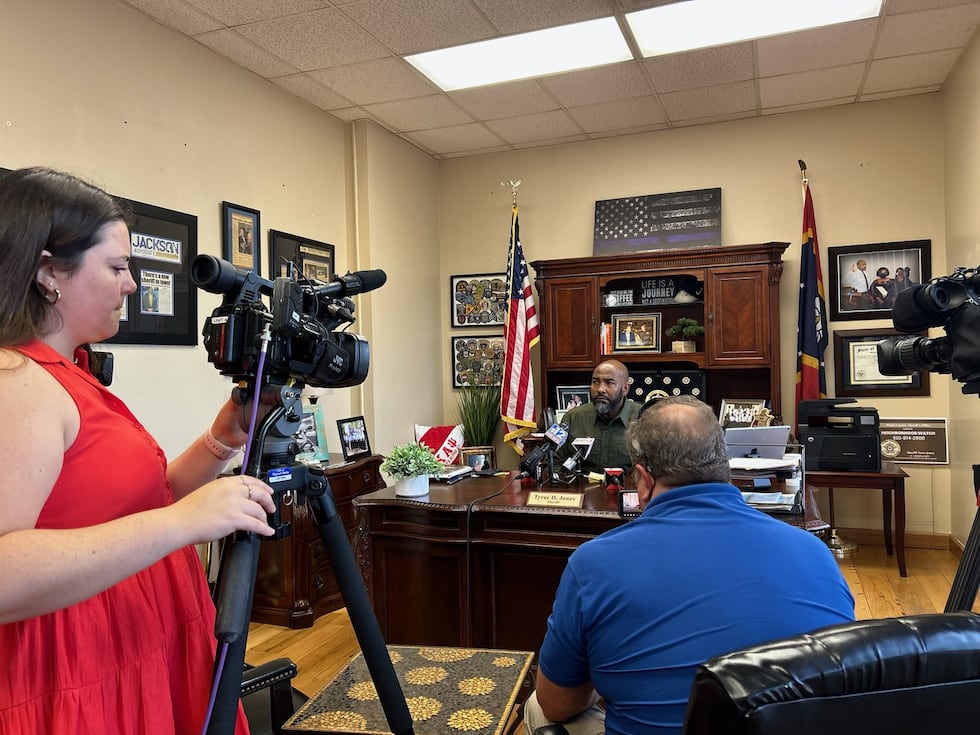 Sheriff Tyree Jones speaks to the media following the escape of two inmates at the Raymond...