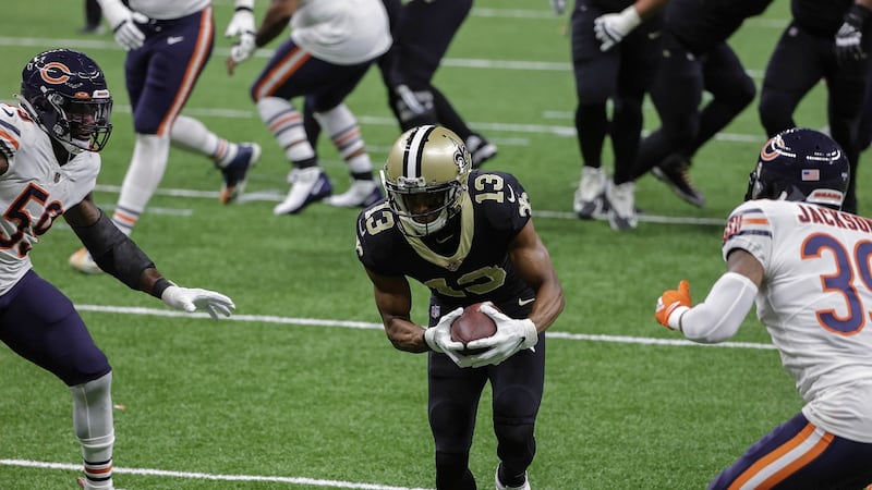 Michael Thomas scores on an 11-yard TD reception. Derick E. Hingle/New Orleans Saints Pool Photo