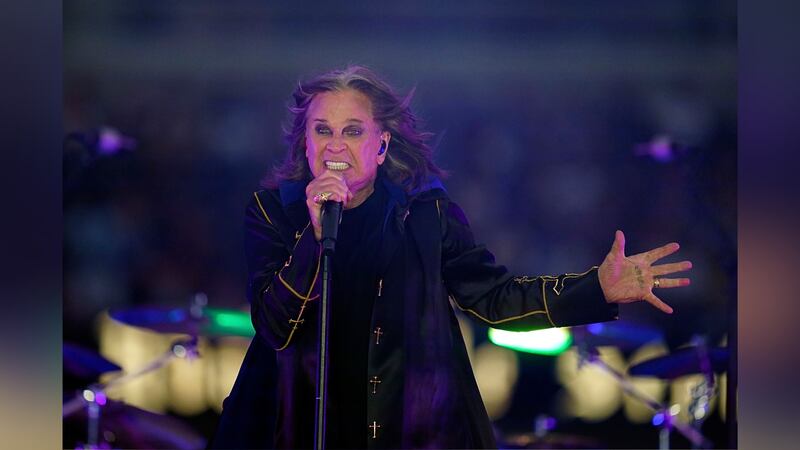 Singer Ozzy Osbourne performs during halftime of an NFL football game on Sept. 8, 2022, in...