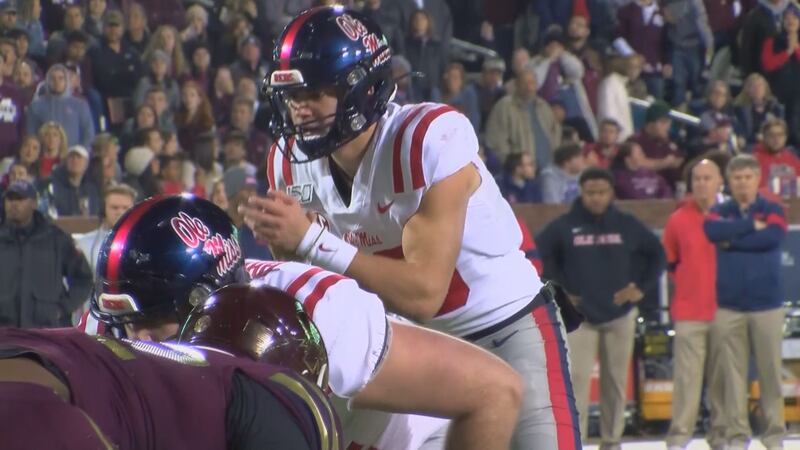 John Rhys Plumlee takes the snap in the 2019 Egg Bowl
