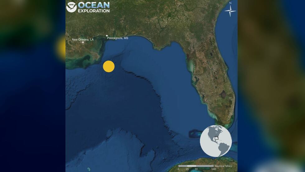 The ship is located about 100 miles from the Pascagoula Coast and 6,000 feet below sea level.