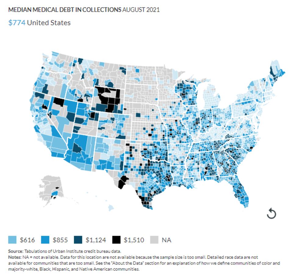 The Urban Institute’s map shows data related to credit health measures collected during the...
