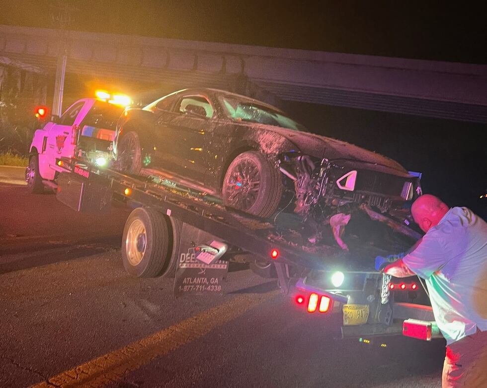 This photo is said to be Joshua Brown's Mustang after he wrecked it October 1, days before a...