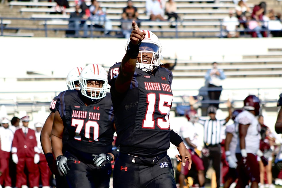 Jacobian Morgan celebrates after scoring a rushing touchdown against Texas Southern