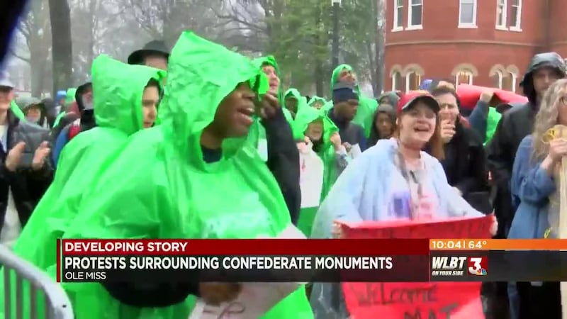 Students protest confederate monuments at Ole Miss.