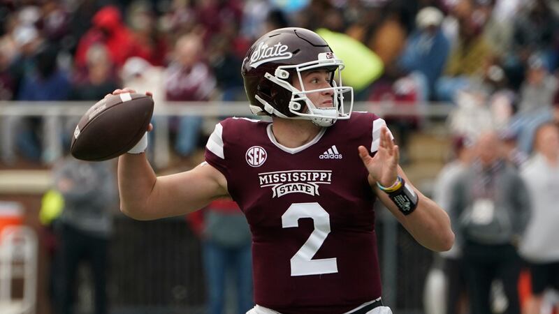 Mississippi State quarterback Will Rogers (2) passes against East Tennessee State during the...