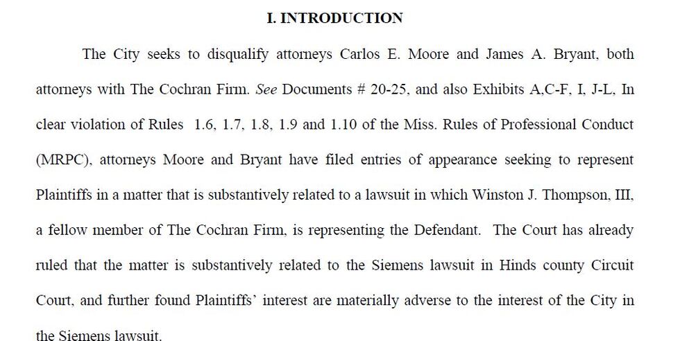 The City claims Jackson is represented by a member of the Cochran law firm in the lawsuit...