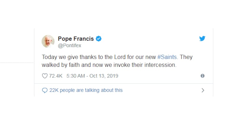 Pope uses Saints hashtag before game.