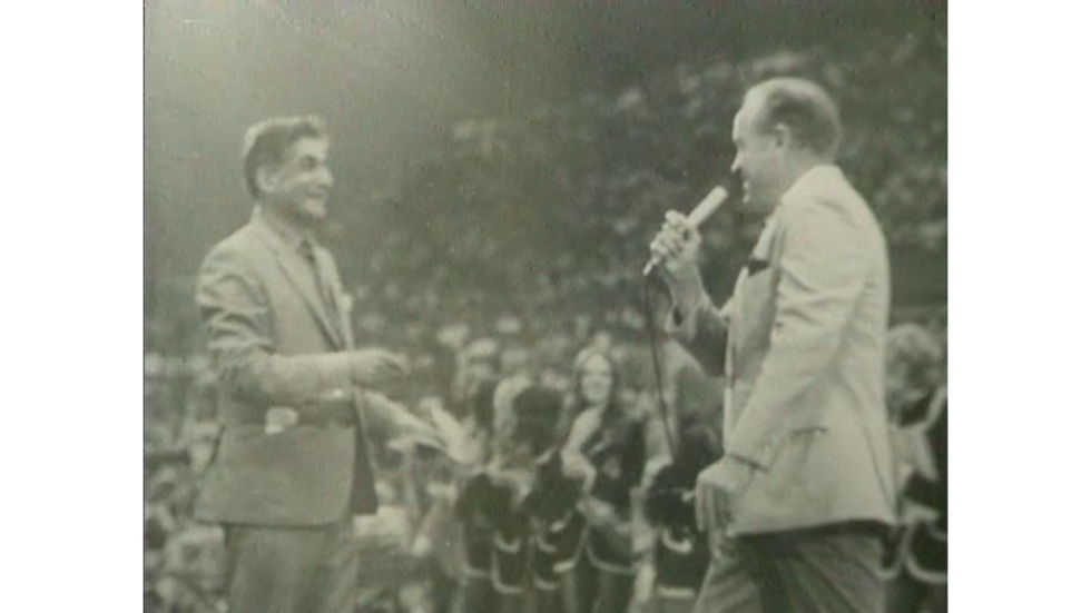 Woodie Assaf and Bob Hope during "We Care Sunday" telecast in 1969